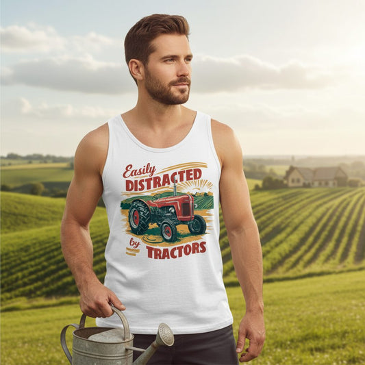 Easily Distracted by Tractors vintage tractor Tank Top White lifestyle mockup