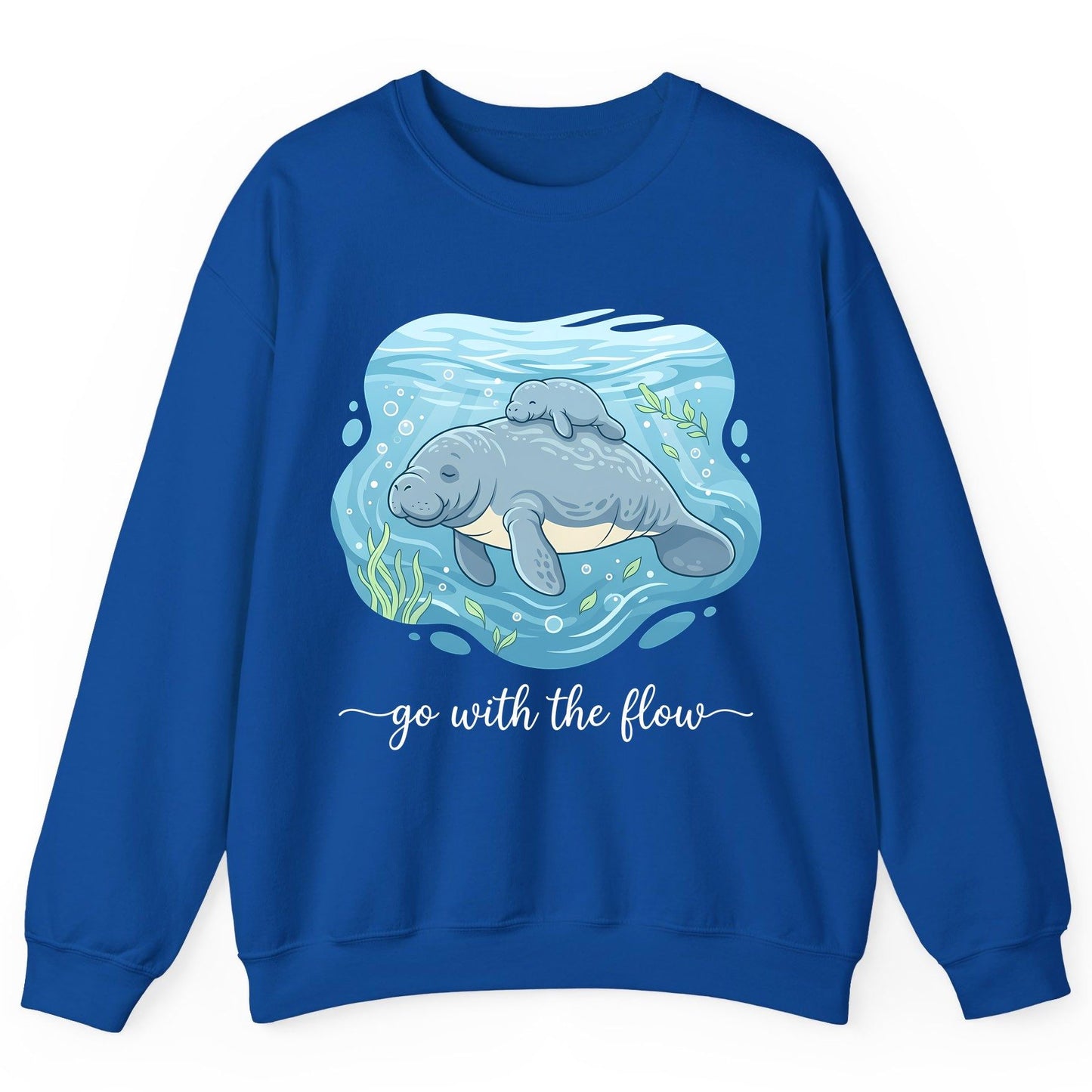 Go with the Flow Manatee Sweatshirt - product mockup - Royal
