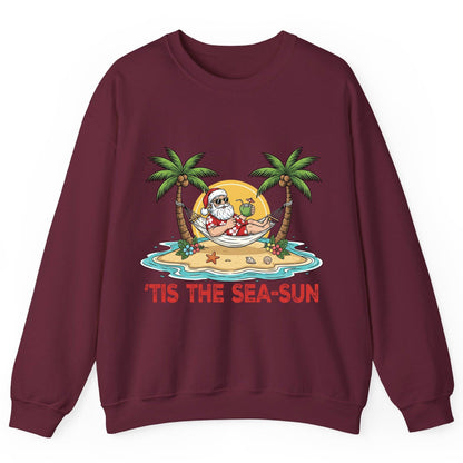 'Tis the Sea-Sun santa claus on a tropical vacation Sweatshirt Maroon product mockup