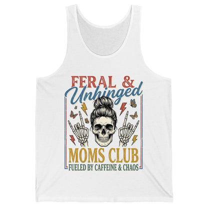 FERAL & Unhinged MOMS CLUB FUELED BY Caffeine & CHAOS Tank Top - product mockup - White