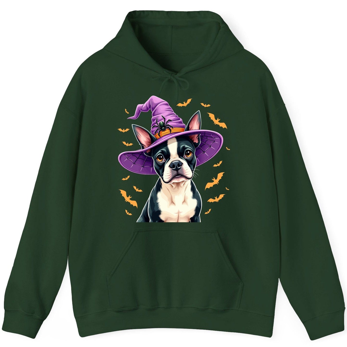Halloween Boston Terrier Witch boston terrier Hoodie Forest Green product mockup