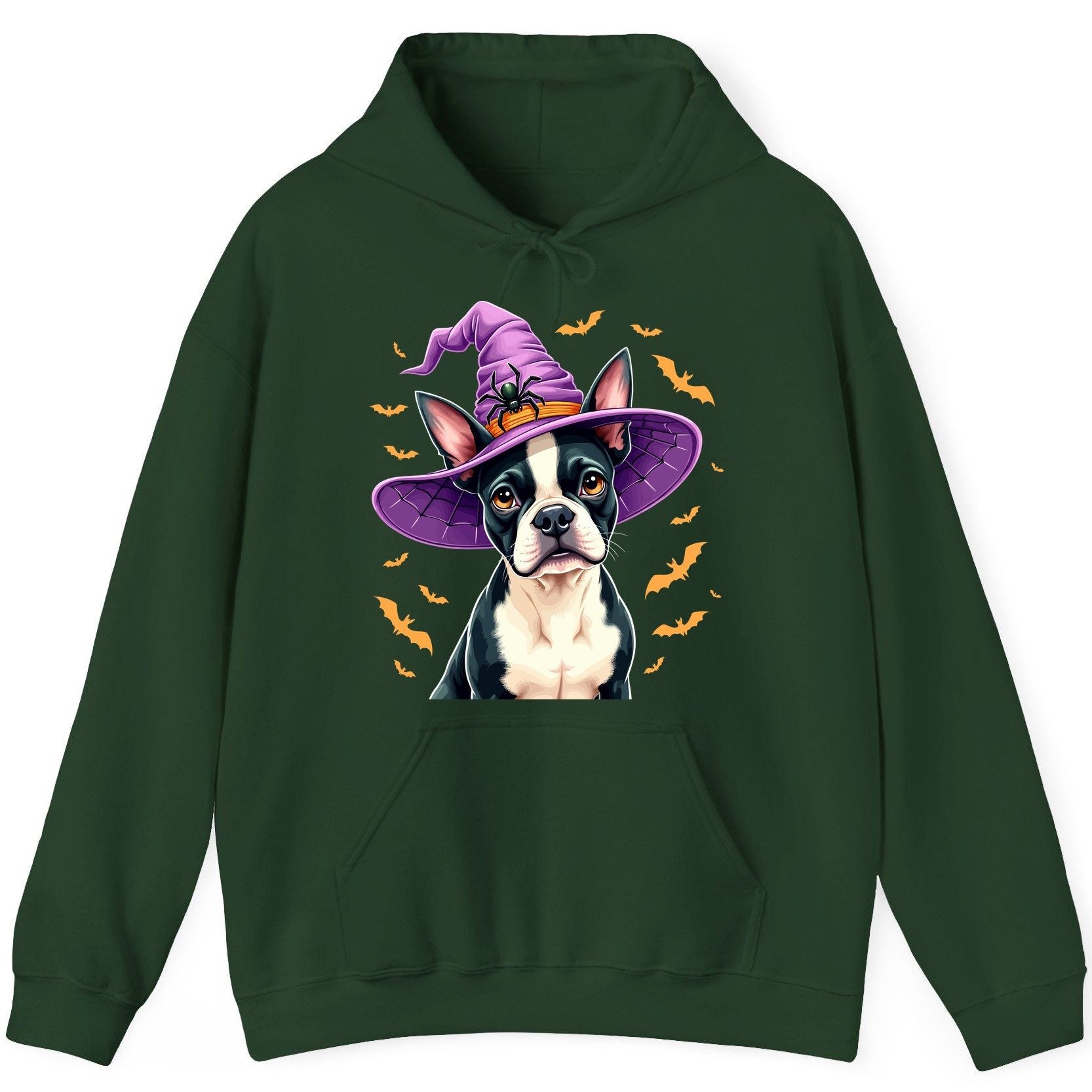 Halloween Boston Terrier Witch boston terrier Hoodie Forest Green product mockup