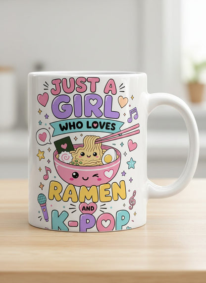 Just a Girl Who Loves Ramen and K-Pop Fans White Mug - product mockup - White
