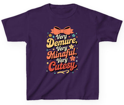 Very Demure, Very Mindful, Very Cutesy positive affirmations Youth T-Shirt Purple product mockup