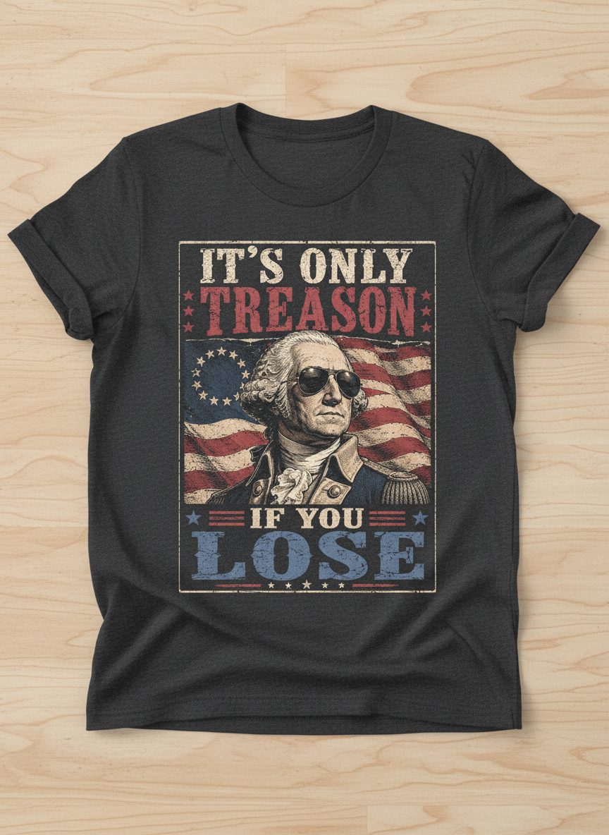 It's Only Treason If You Lose Funny Patriotic T-Shirt - product mockup - Dark Heather