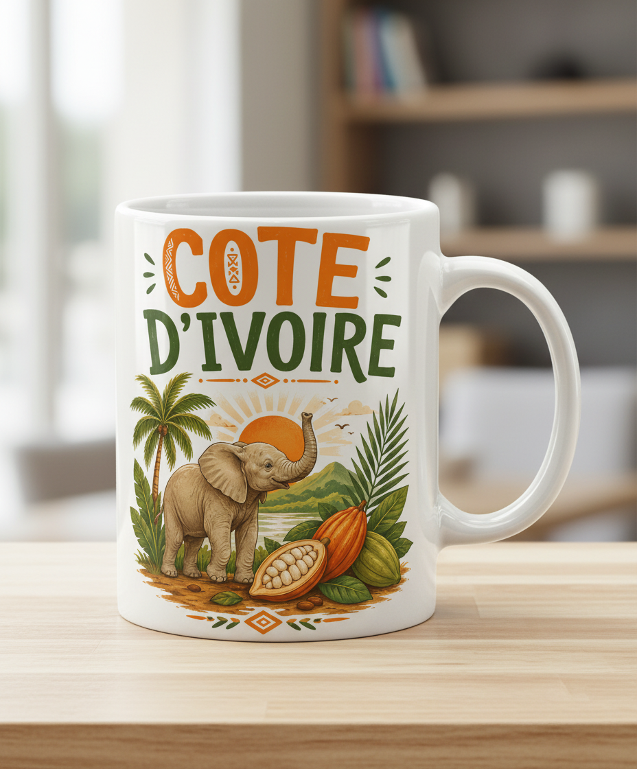 Cote D'Ivoire Elephant Travel Art White Mug - product mockup - White