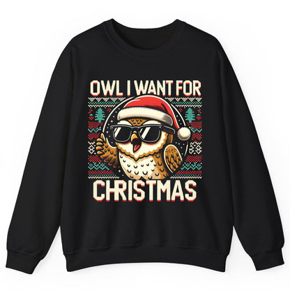 Owl I Want for Christmas Christmas owl Sweatshirt Black product mockup