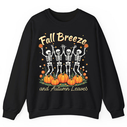 Fall Breeze and Autumn Leaves dancing skeletons Sweatshirt Black product mockup