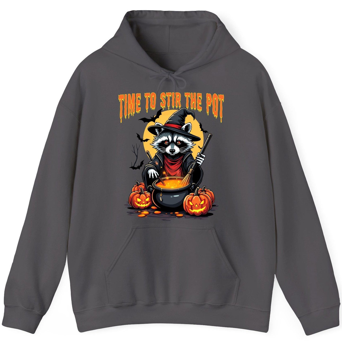Time to Stir the Pot Halloween raccoon Hoodie Charcoal product mockup