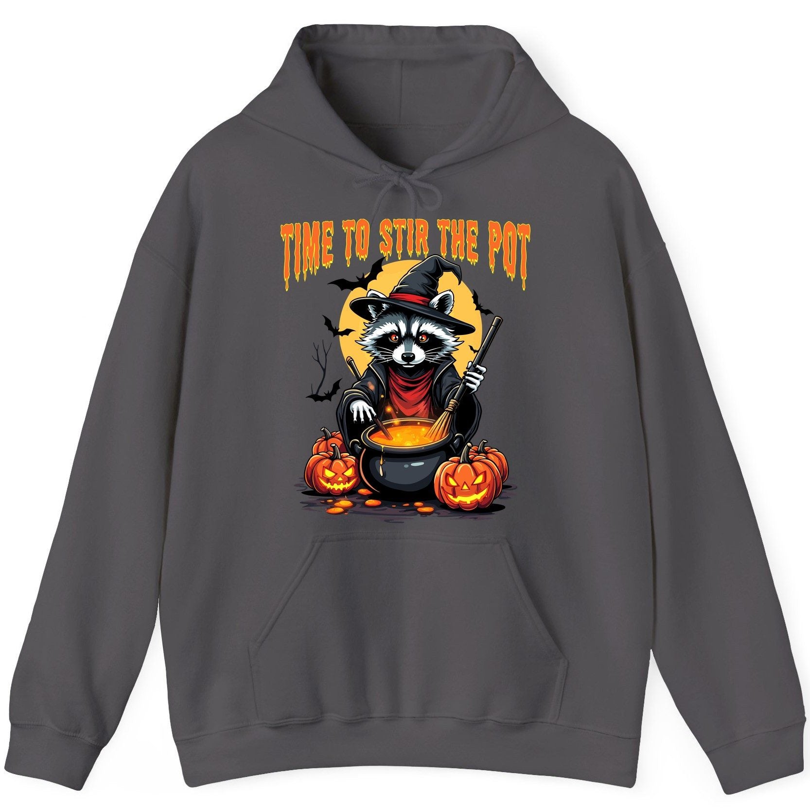 Time to Stir the Pot Halloween raccoon Hoodie Charcoal product mockup