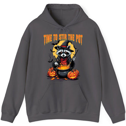 Time to Stir the Pot Halloween raccoon Hoodie Charcoal product mockup