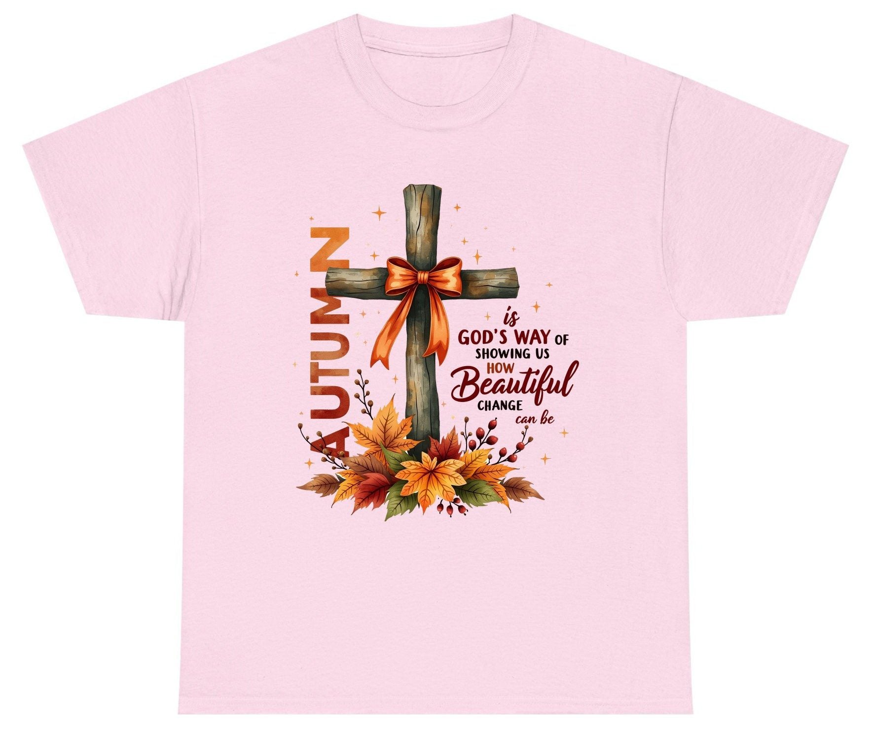 Autumn Is God's Way of Showing US How Beautiful Change Can Be christian autumn Youth T-Shirt Light Pink product mockup