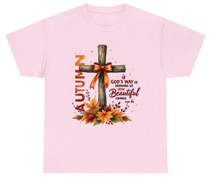 Autumn Is God's Way of Showing US How Beautiful Change Can Be christian autumn Youth T-Shirt Light Pink product mockup