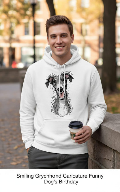 Smiling Greyhound Caricature greyhound Hoodie White lifestyle mockup