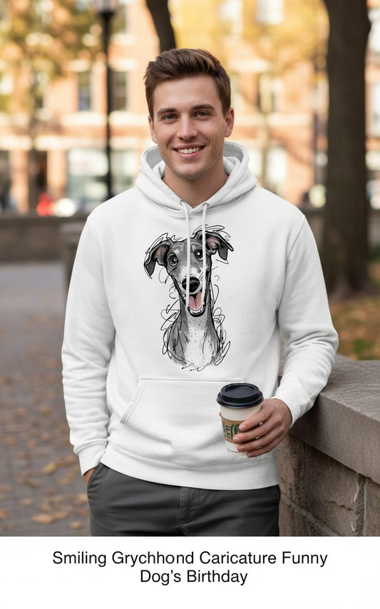 Smiling Greyhound Caricature greyhound Hoodie White lifestyle mockup