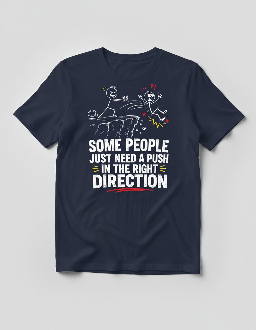 Some People Just Need a Push in the Right Direction Funny Sarcastic Humor T-Shirt - product mockup - Navy