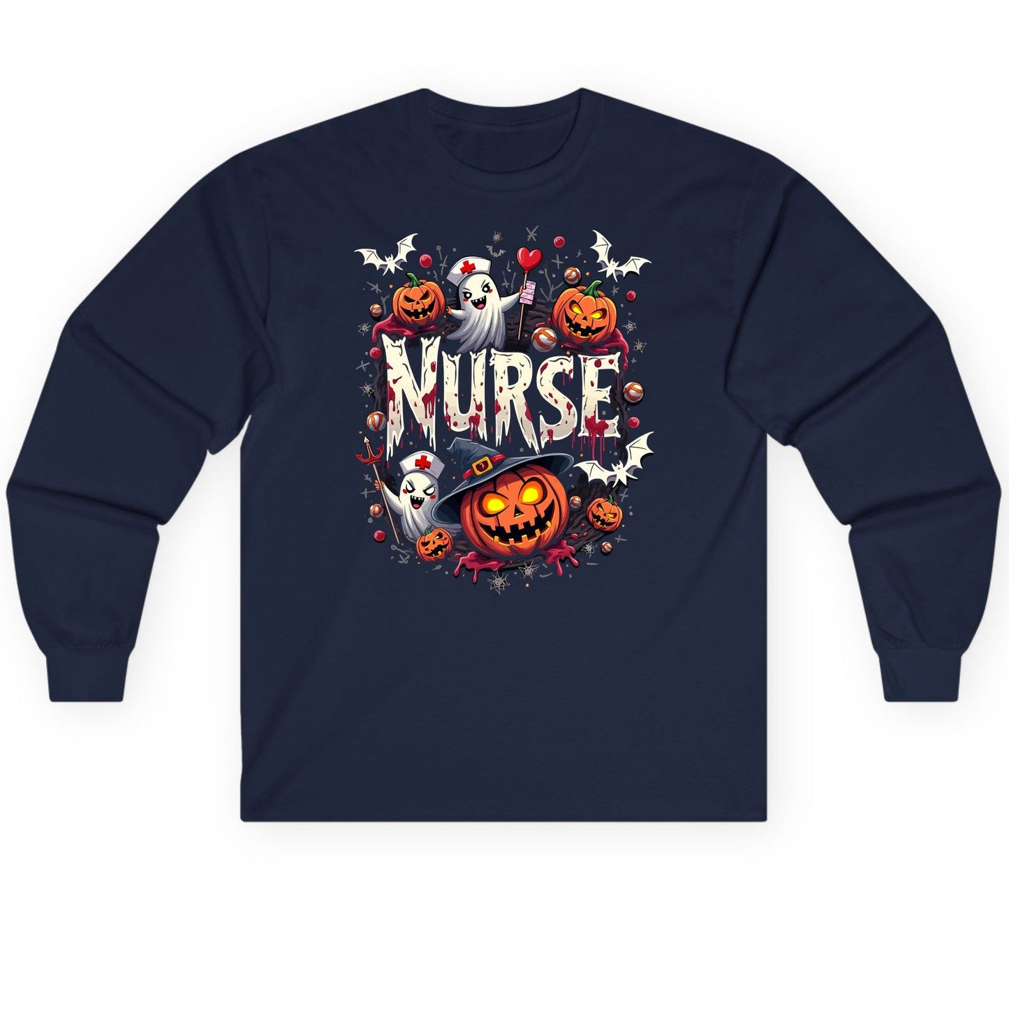 Nurse Halloween nurse Long Sleeve Tee Navy product mockup