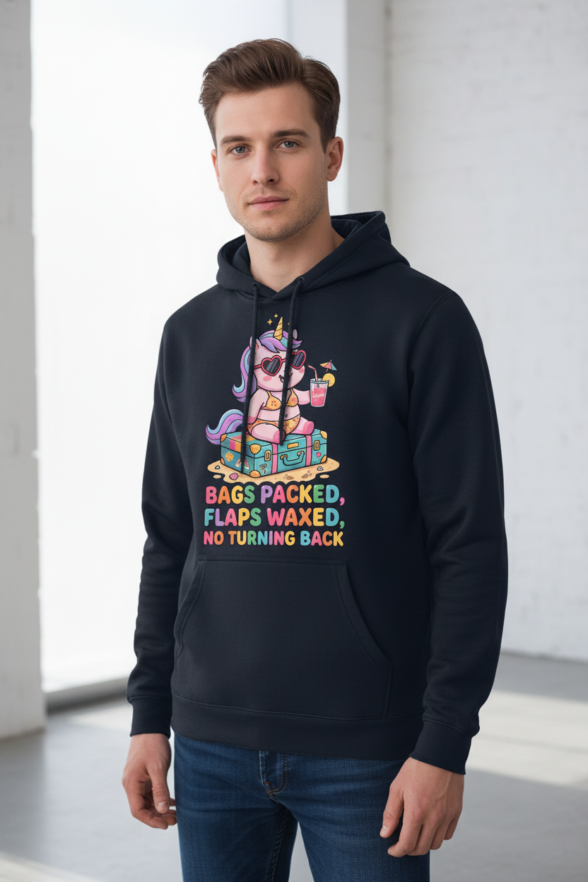 Funny Unicorn Vacation Quote Bags Packed Flaps Waxed Hoodie - Navy