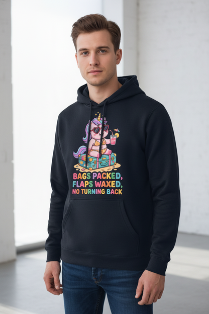 Funny Unicorn Vacation Quote Bags Packed Flaps Waxed Hoodie - Navy