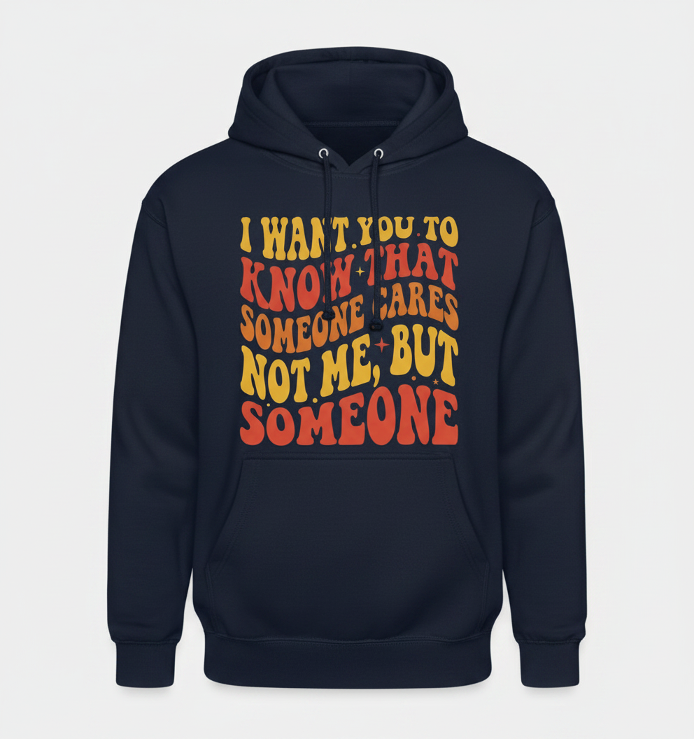 Sarcastic Retro 'Someone Cares' Quote Hoodie - Navy