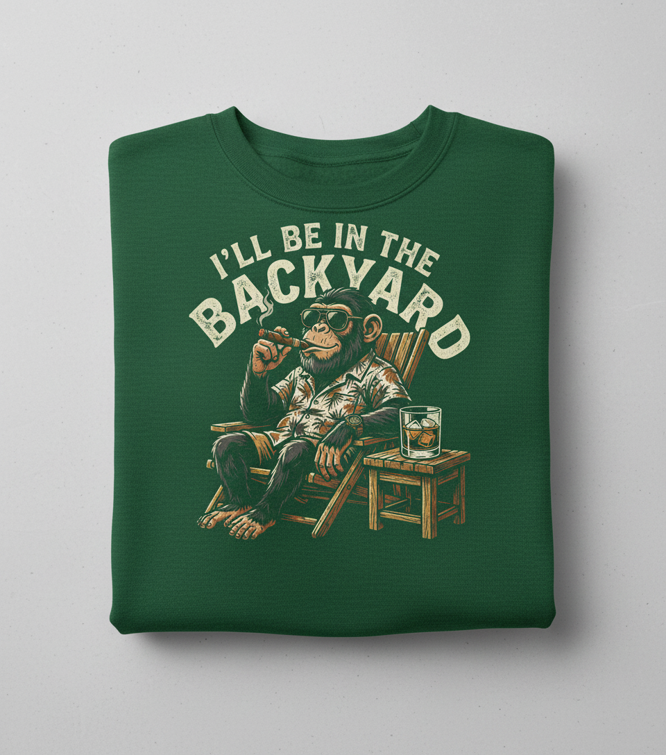 I'll Be In The Backyard Relaxing Chimp with Cigar Sweatshirt - Forest Green