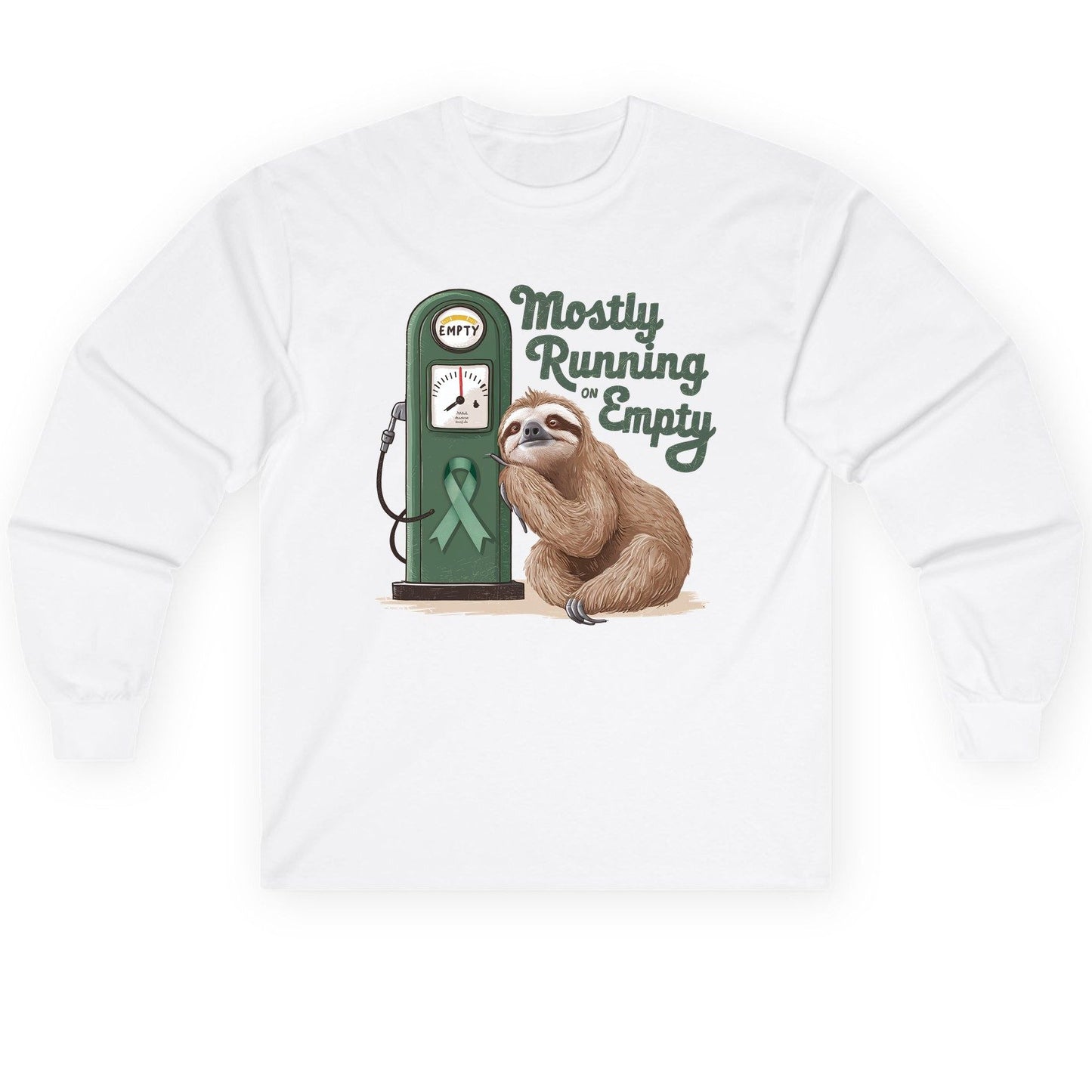 Mostly Running on Empty sloth Long Sleeve Tee White product mockup
