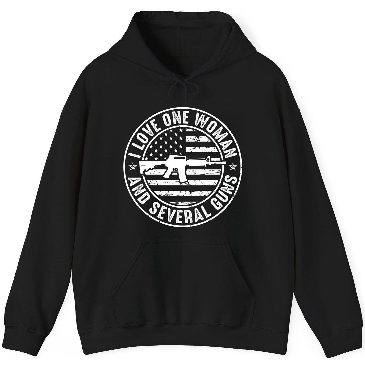 I LOVE ONE WOMAN AND Several GUNS Funny Gun Owners Hoodie - product mockup - Black