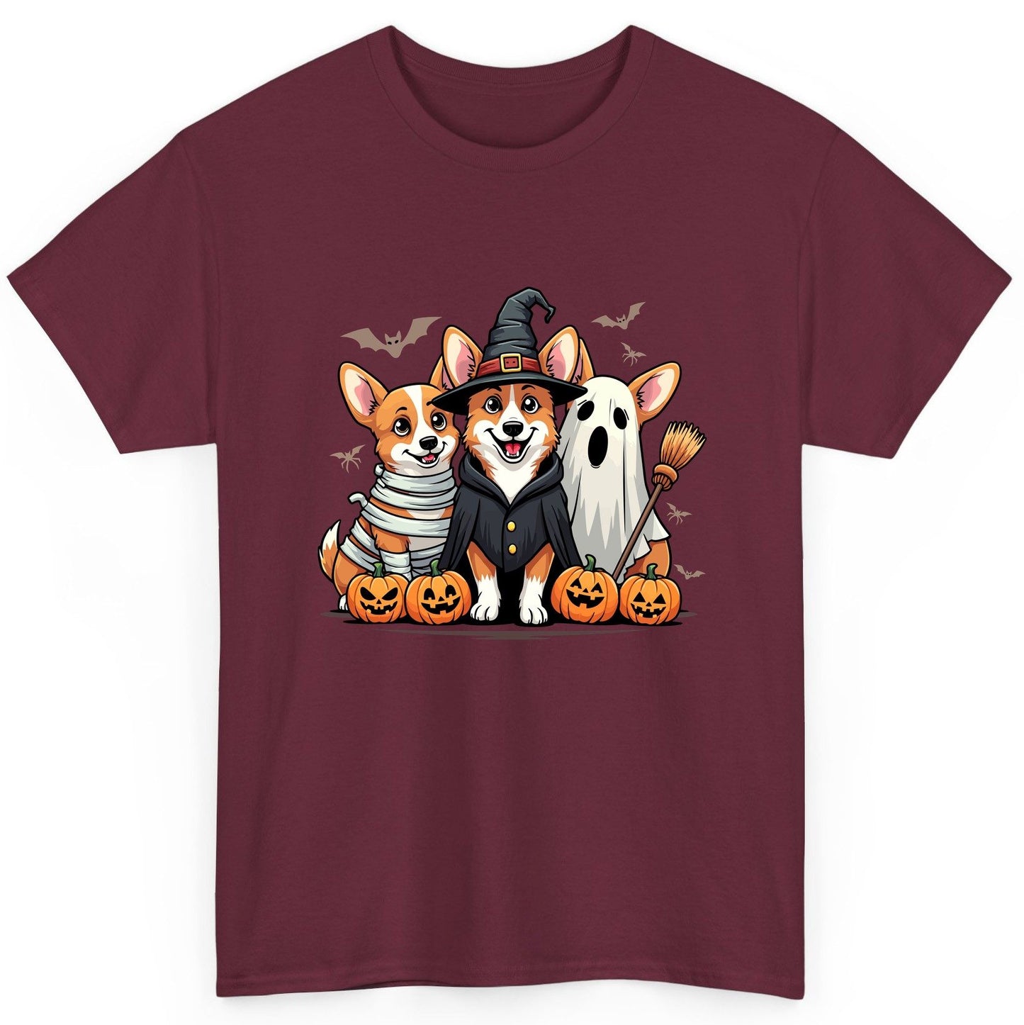 Halloween Corgi Trio Halloween corgis T-Shirt Maroon product mockup
