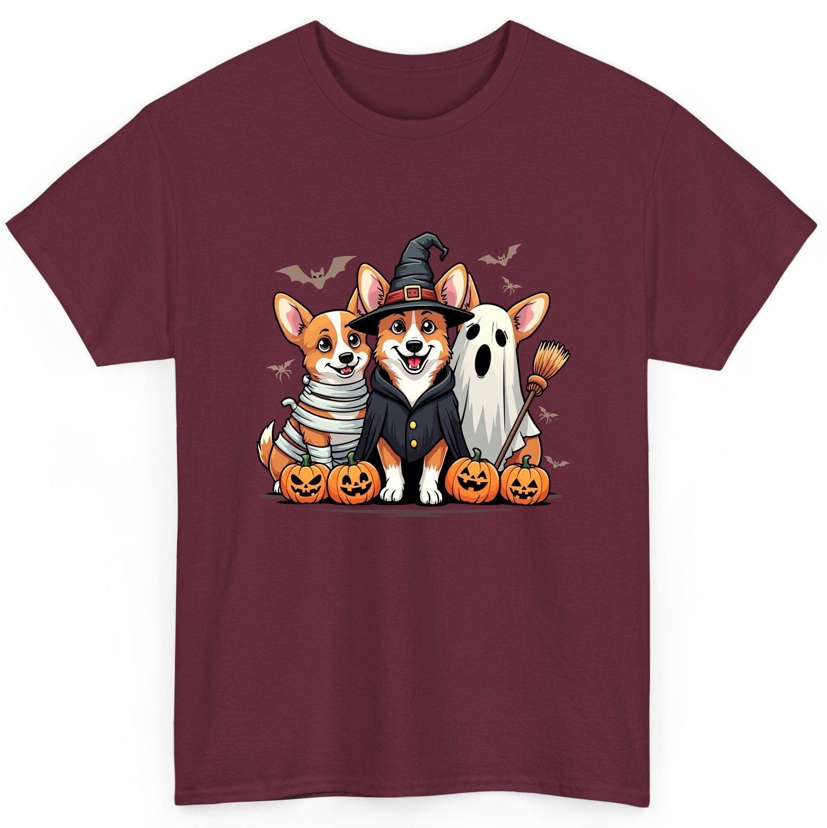 Halloween Corgi Trio Halloween corgis T-Shirt Maroon product mockup
