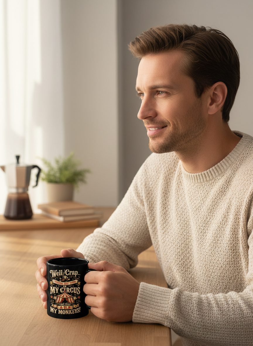Turns Out This Is MY CIRCUS and Those Are MY Monkeys Black Mug - lifestyle model mockup - Black