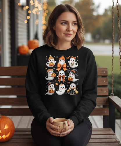 Cute Kawaii Ghosts Collection cute Halloween ghosts Sweatshirt Black lifestyle mockup