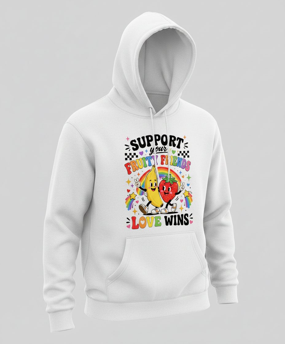 Support Your Fruity Friends Love Wins Retro Lgbtq Pride Hoodie - product mockup - White