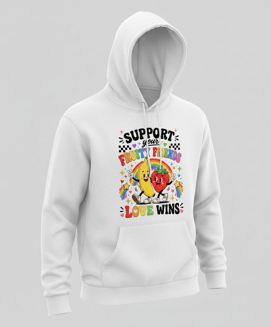 Support Your Fruity Friends Love Wins Retro Lgbtq Pride Hoodie - product mockup - White