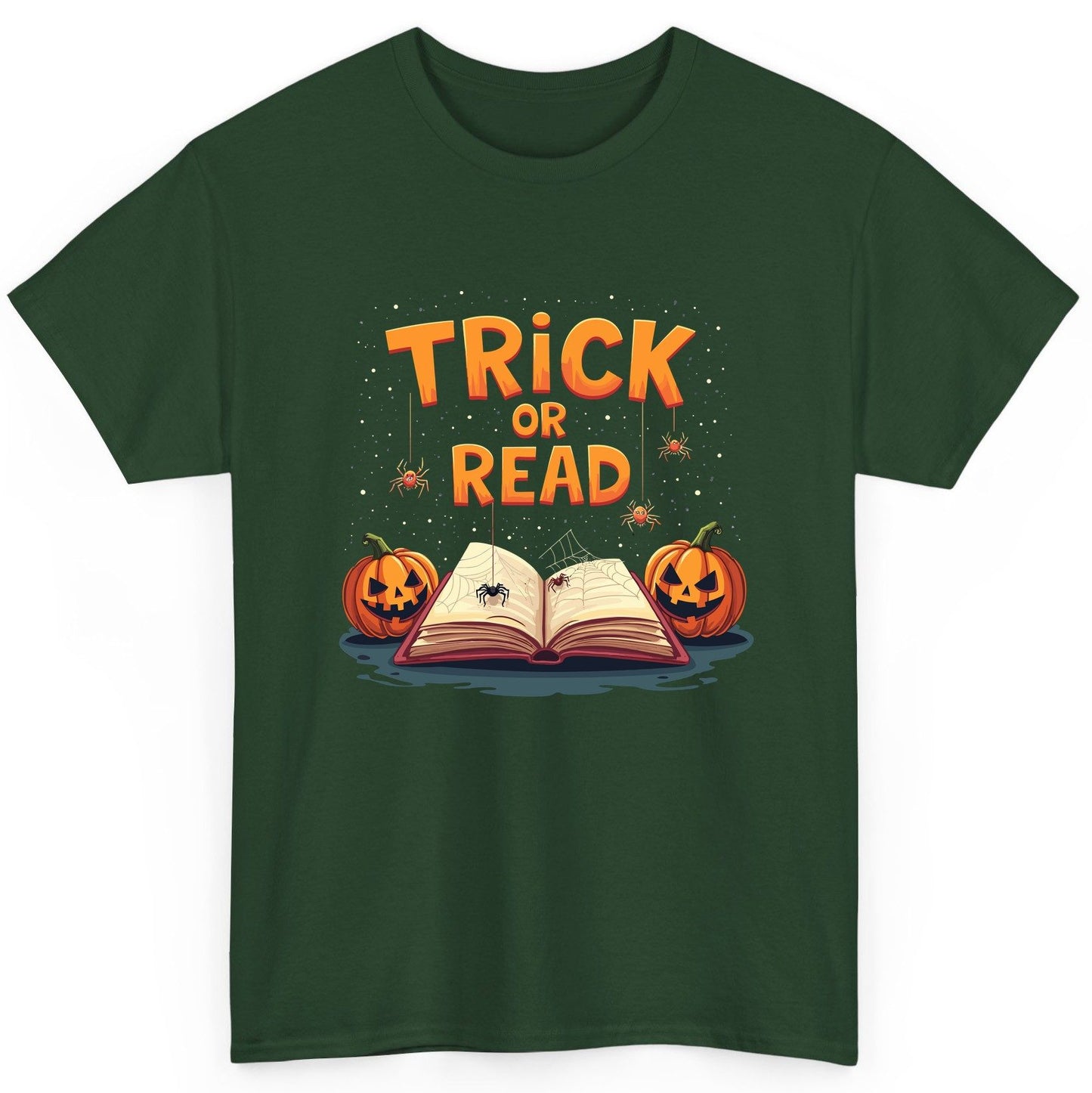Trick or Read Halloween T-Shirt Forest Green product mockup