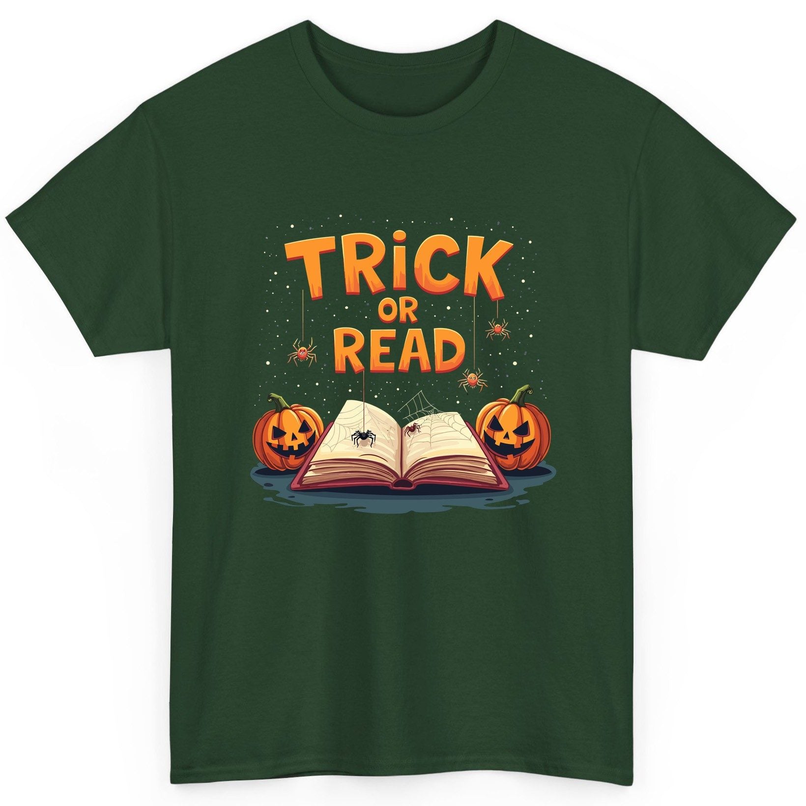 Trick or Read Halloween T-Shirt Forest Green product mockup