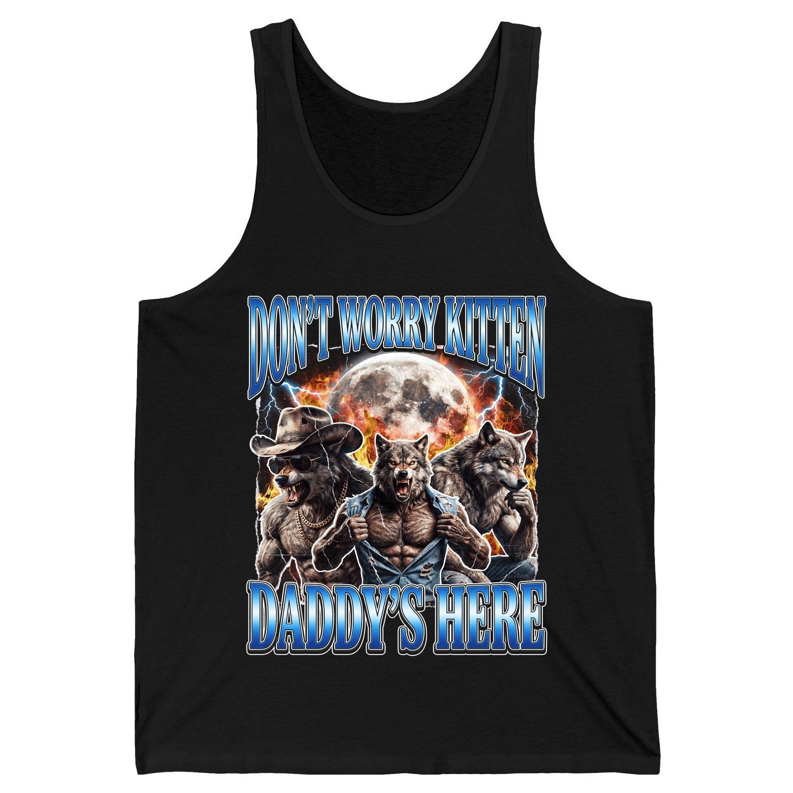 Don't Worry Kitten Daddy's Here werewolf Tank Top Black product mockup