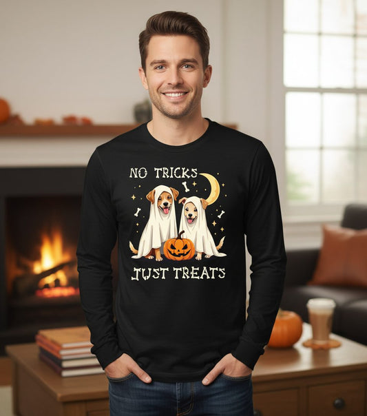 No Tricks Just Treats Halloween dogs Long Sleeve Tee Black lifestyle mockup