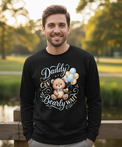 Daddy CAN Bearly WAIT Teddy Bear Sweatshirt - lifestyle model mockup - Black