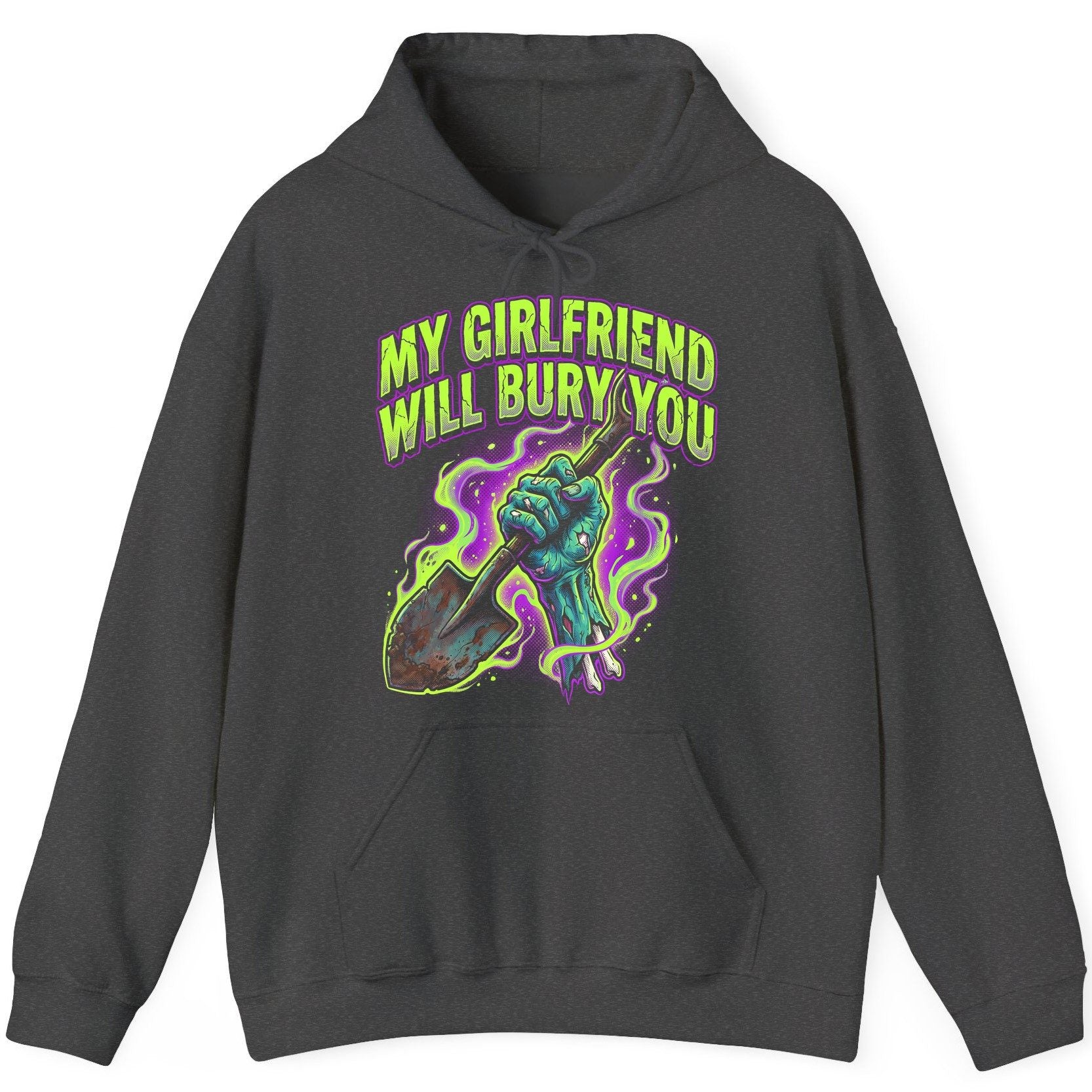 My Girlfriend Will Bury You zombie Hoodie Dark Heather product mockup