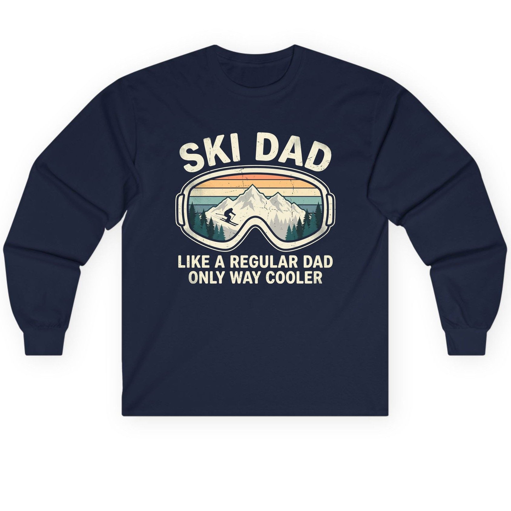 Ski Dad Like a Regular Dad Only Way Cooler skiing Long Sleeve Tee Navy product mockup