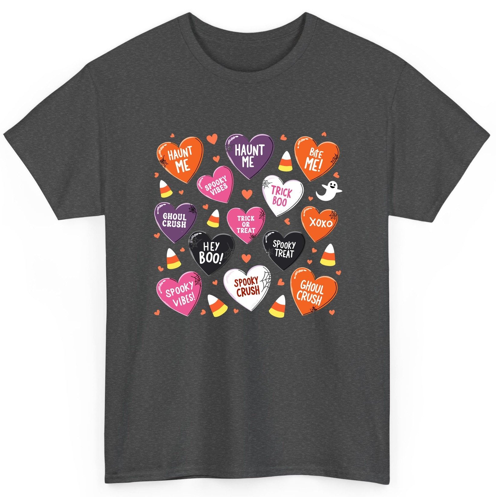 Spooky Halloween Conversation Hearts Halloween conversation hearts T-Shirt Dark Heather product mockup