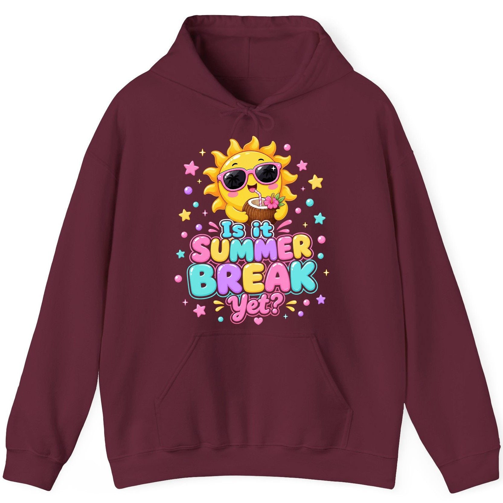 Is It SUMMER BREAK Yet Funny Vacation Hoodie - product mockup - Maroon
