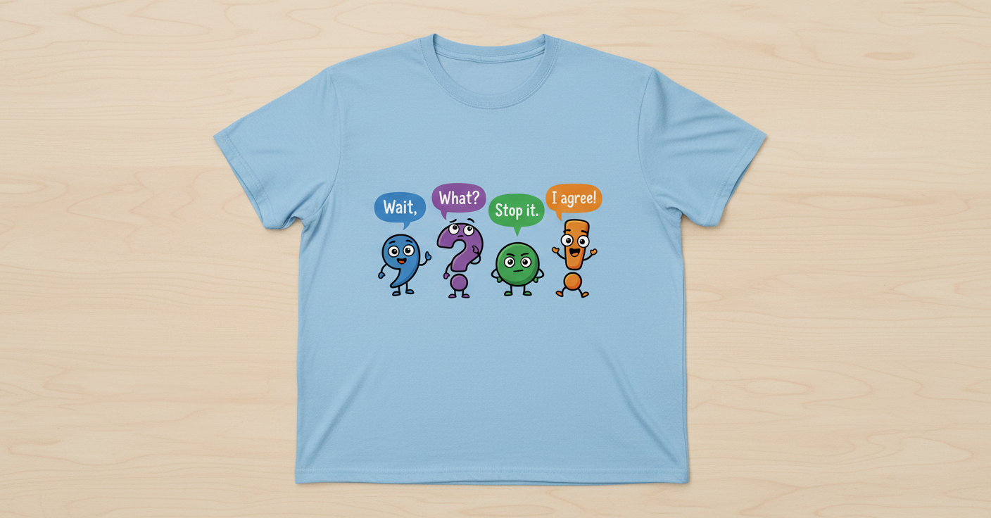 Funny Punctuation Marks Cartoon Characters T-Shirt - Light Blue
