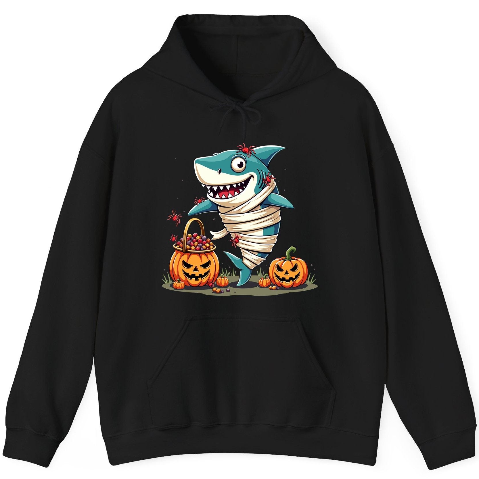 Mummy Shark Halloween shark Hoodie Black product mockup