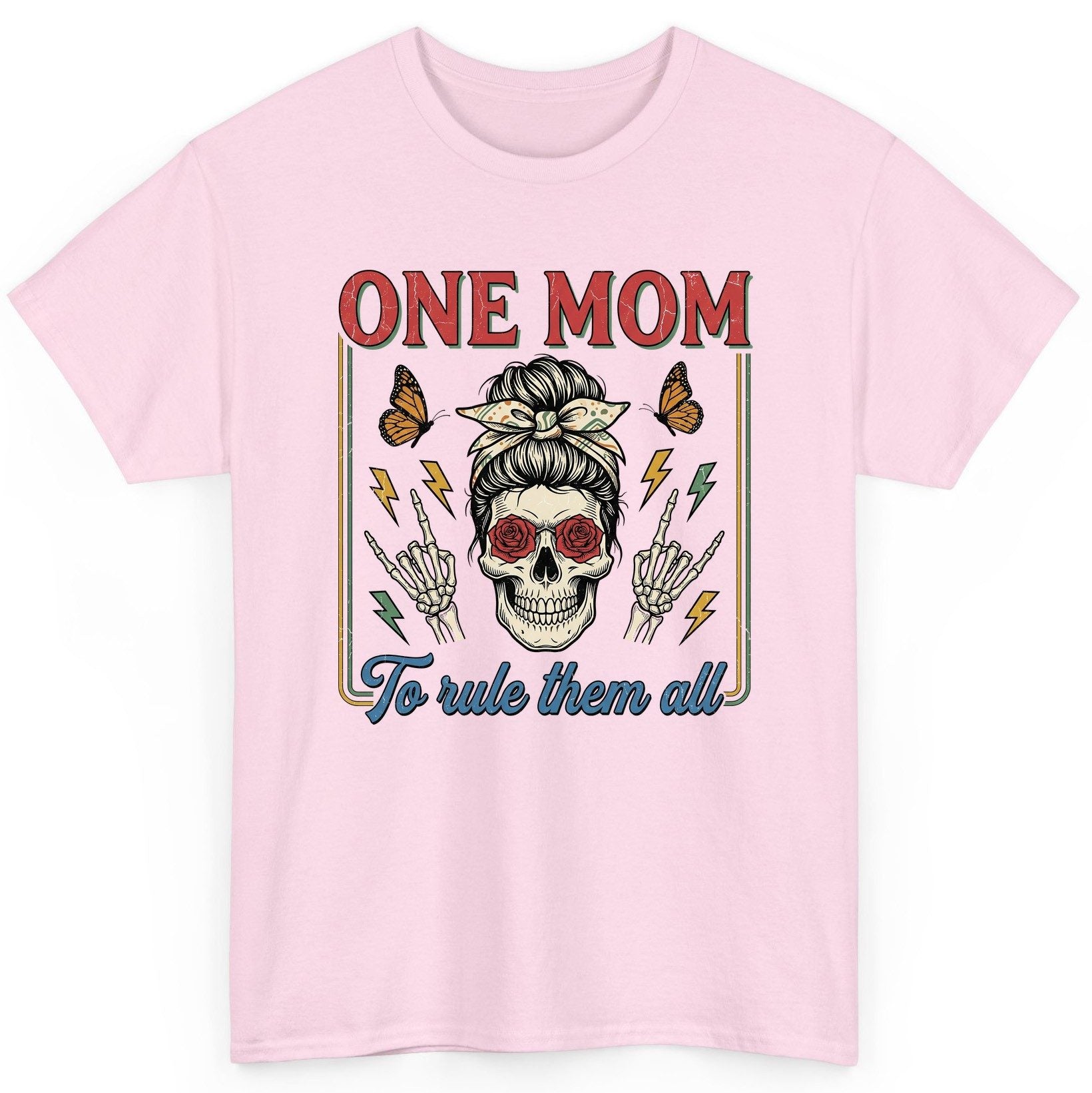 ONE MOM to Rule Them All Funny Skull T-Shirt - product mockup - Light Pink