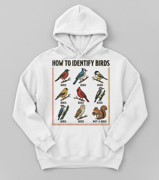How to Identify Birds Funny Birdwatching Hoodie - product mockup - White