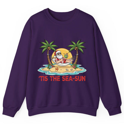 'Tis the Sea-Sun santa claus on a tropical vacation Sweatshirt Purple product mockup