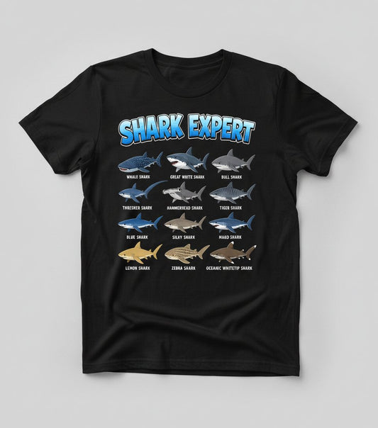 SHARK EXPERT Sharks T-Shirt - product mockup - Black