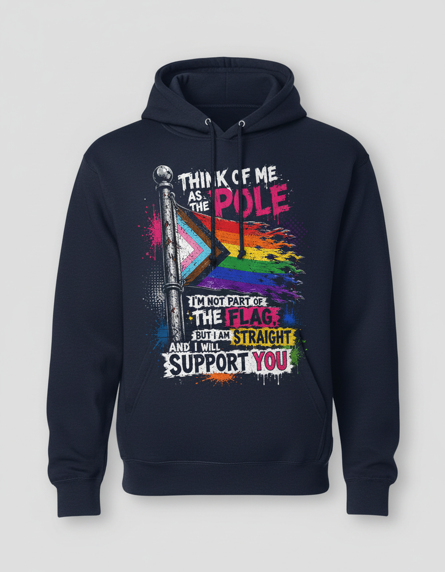 Straight Ally LGBTQ+ Support Pole and Flag Hoodie - Navy