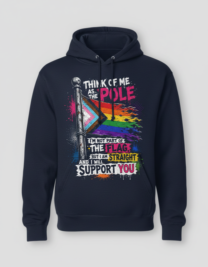 Straight Ally LGBTQ+ Support Pole and Flag Hoodie - Navy